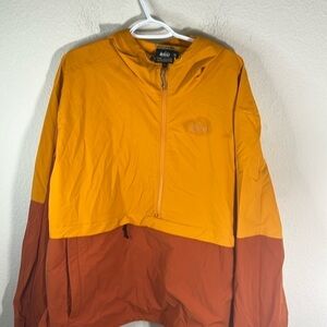 REI Co-Op Jacket Men’s Sz XL Orange 1/2 Zip Windbreaker Rain Hooded Hunting